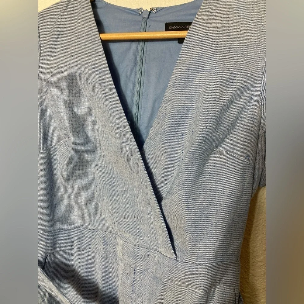 Banana Republic blue linen cotton blend wrap Romper jumpsuit shorts size 0
